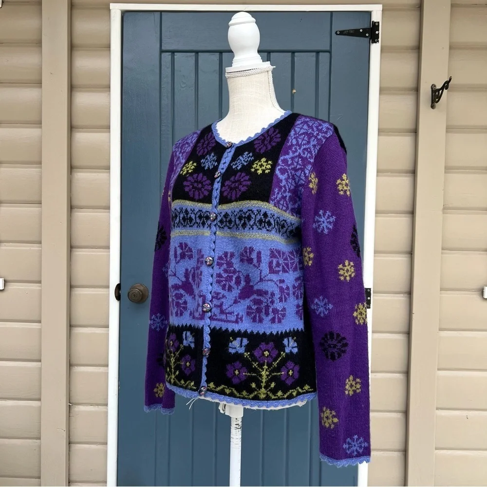 Alpaca Imports Bohemian Handmade Knit Wool Cardigan Sweater Women’s Size Medium